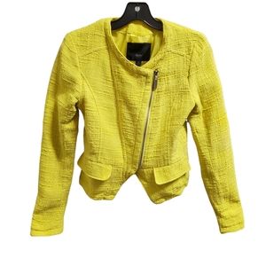 Mossimo Neon Yellow Asymmetrical Blazer Jacket Tweed Textured Size Small